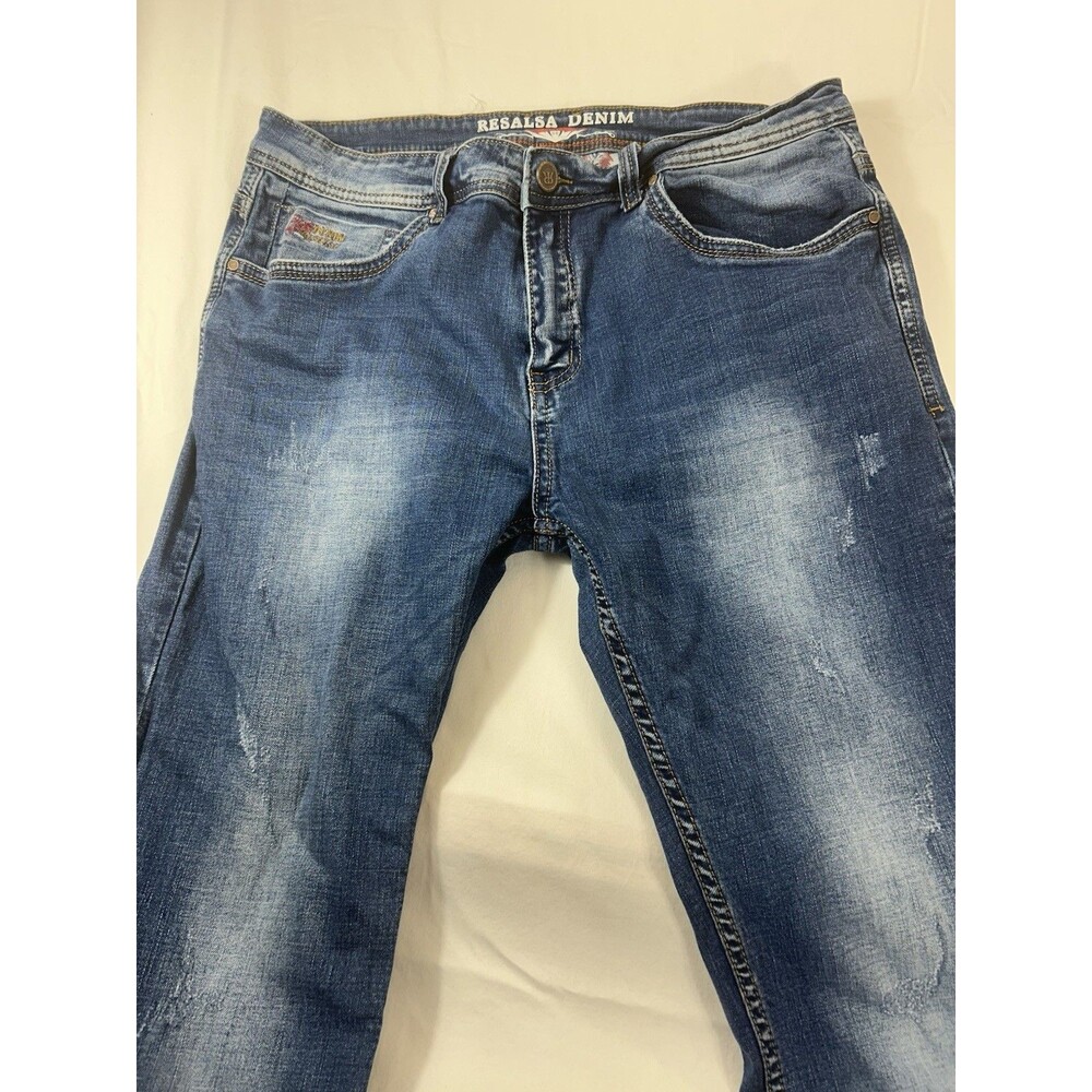 Vintage Resalsa Jeans Mens 36x31 Blue Denim Slim Fit Streetwear Distressed